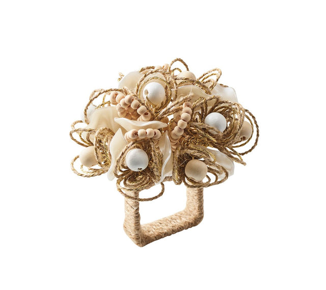 Kim Seybert Bramble Napkin Rings Ivory, Natural & Gold | Set of 4 at Fig Linens and Home 1