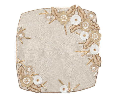 Bramble Placemat in Ivory Natural & Gold, Set of 2 by Kim Seybert at Fig Linens and Home 1