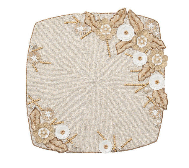 Bramble Placemat in Ivory Natural & Gold, Set of 2 by Kim Seybert at Fig Linens and Home 1