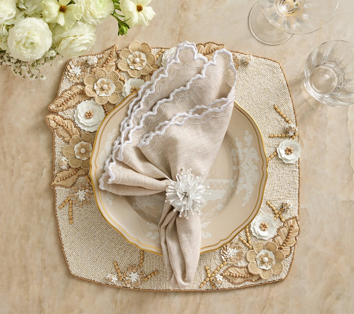 Bramble Placemat in Ivory Natural & Gold, Set of 2 by Kim Seybert at Fig Linens and Home 4