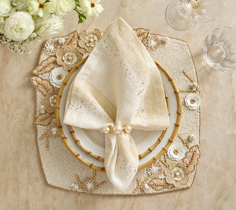 Bramble Placemat in Ivory Natural & Gold, Set of 2 by Kim Seybert at Fig Linens and Home 3