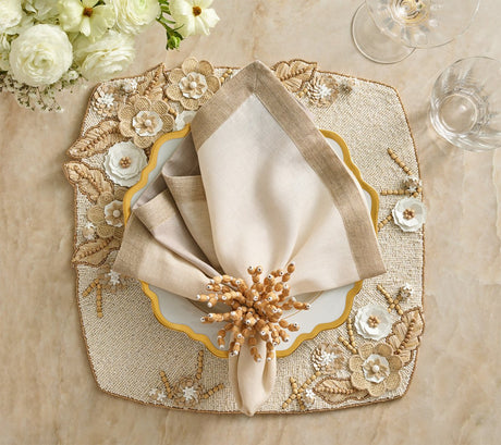 Bramble Placemat in Ivory Natural & Gold, Set of 2 by Kim Seybert at Fig Linens and Home 2