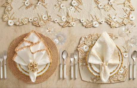 Kim Seybert Bramble Table Runner in Ivory, Natural & Gold at Fig Linens and Home 3
