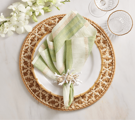 Broad Stripe Napkins in Green & White by Kim Seybert at Fig Linens and Home - View 3