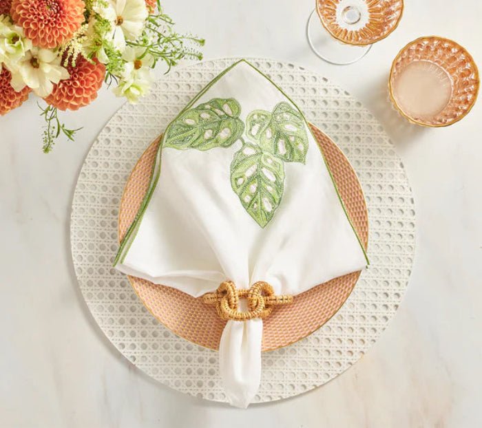 Calypso Napkin in White & Green | Kim Seybert Tropical Napkins at Fig Linens and Home Lifestyle 4