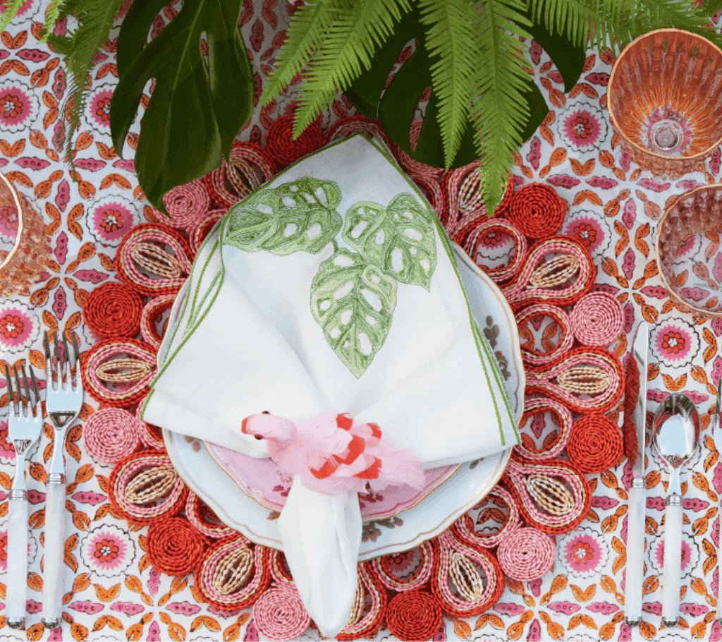 Calypso Napkin in White & Green | Kim Seybert Tropical Napkins at Fig Linens and Home Lifestyle 2