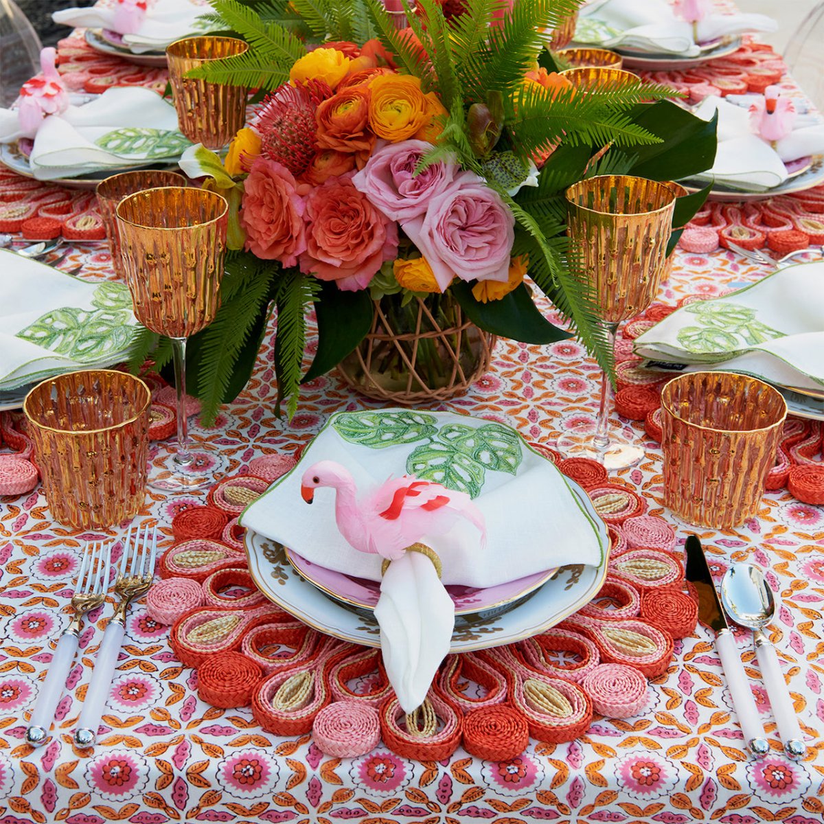 Calypso Napkin in White & Green | Kim Seybert Tropical Napkins at Fig Linens and Home Lifestyle 3