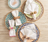 Calypso Napkin Ring in Natural & Blue Set of 4 by Kim Seybert - Lifestyle 2