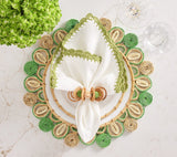 Calypso Napkin Ring in Natural & Green Set of 4 by Kim Seybert at Fig Linens and Home - Lifestyle 2