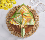 Calypso Napkin Ring in Natural & Green Set of 4 by Kim Seybert at Fig Linens and Home - Lifestyle 1
