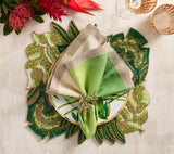 Calypso Placemat in Green & Gold | Tropical Beaded Placemats with Napkin at Fig Linens and Home 2