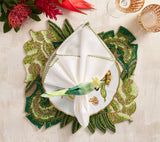 Calypso Placemat in Green & Gold | Tropical Beaded Placemats with Napkin at Fig Linens and Home 3