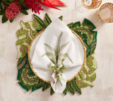 Calypso Placemat in Green & Gold | Tropical Beaded Placemats with Napkin at Fig Linens and Home 5