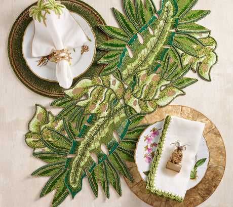 Calypso Runner in Green & Gold | Kim Seybert Table Runner at Fig Linens and Home 2