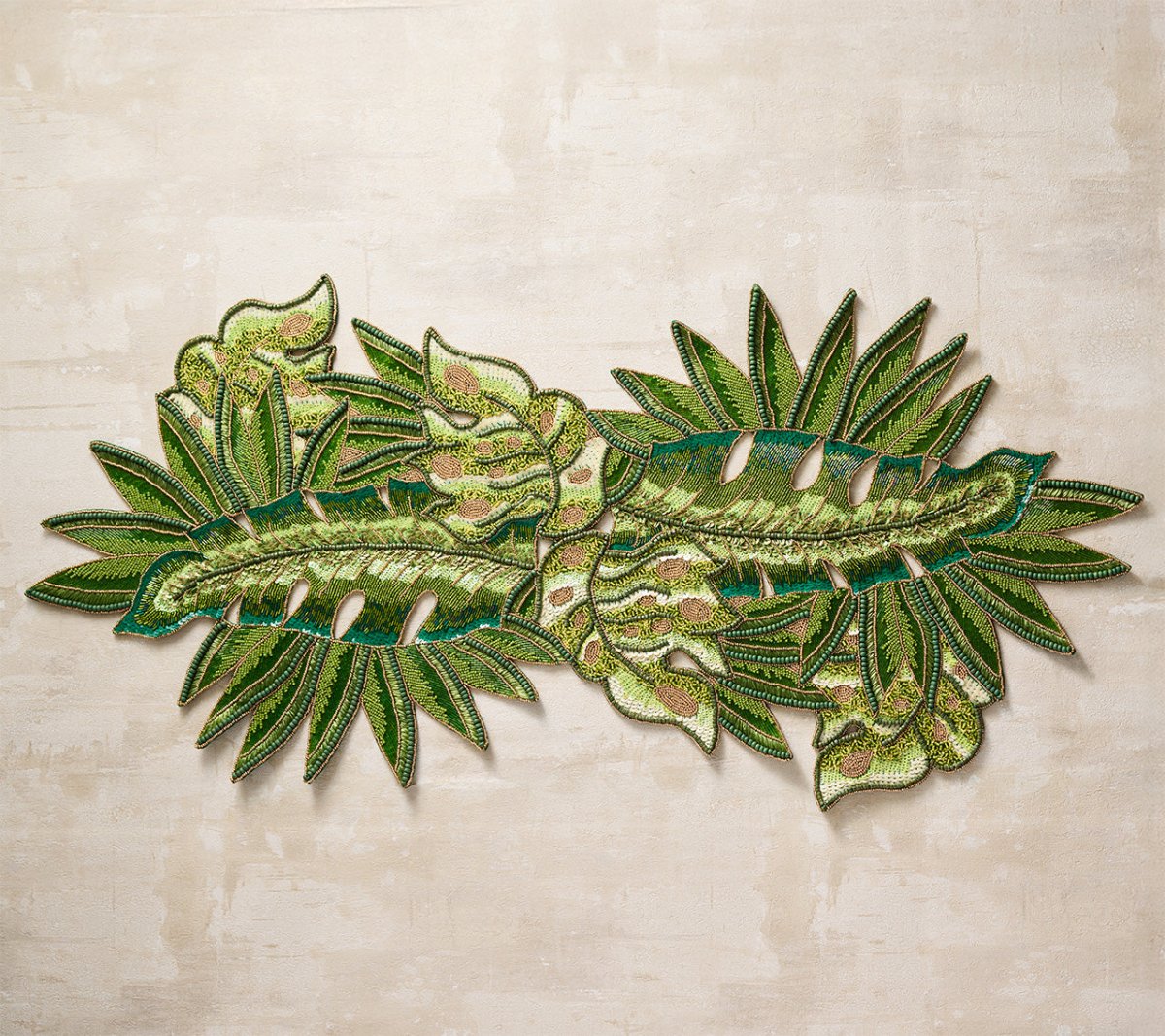 Calypso Runner in Green & Gold | Kim Seybert Table Runner at Fig Linens and Home 4