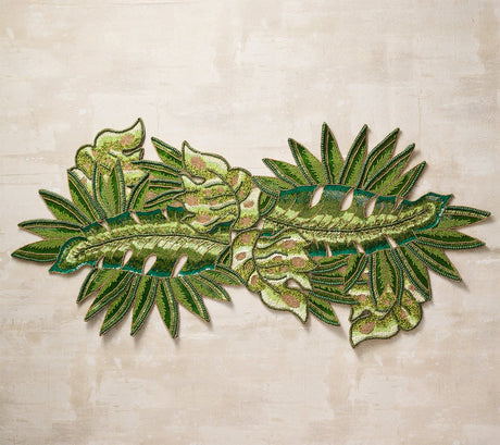 Calypso Runner in Green & Gold | Kim Seybert Table Runner at Fig Linens and Home 4