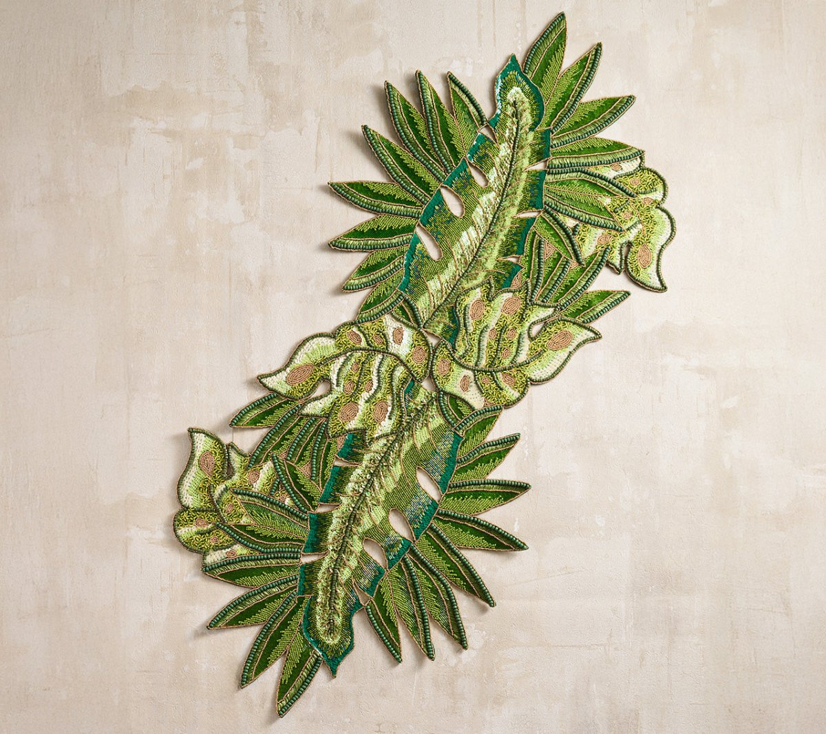 Calypso Runner in Green & Gold | Kim Seybert Table Runner at Fig Linens and Home 3