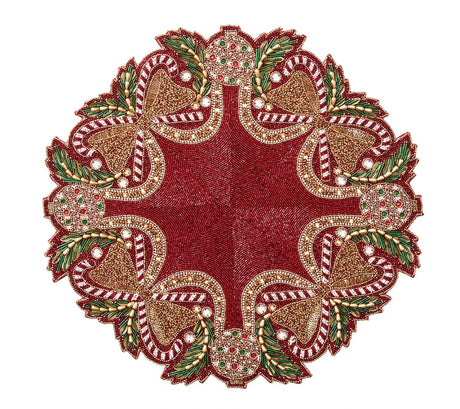 Candy Cane Bow Red/Green/Gold Placemat | Kim Seybert at Fig Linens and Home
