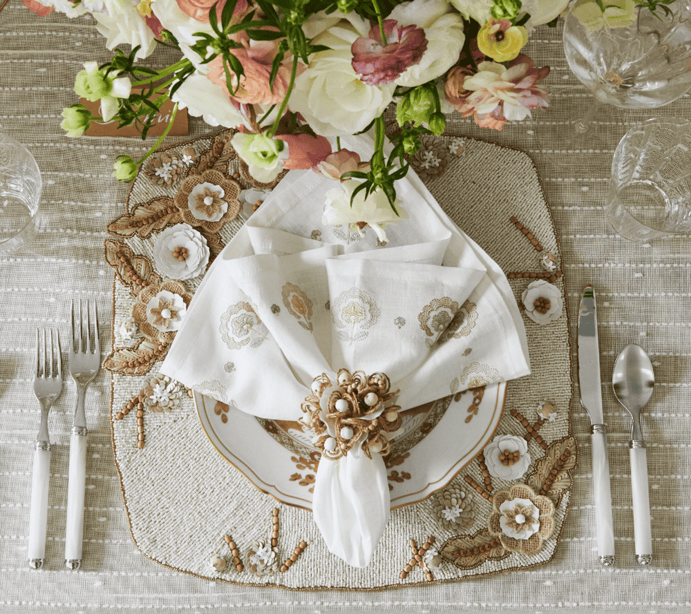 Carnation Napkin in White, Natural & Gray by Kim Seybert WHITE/NATURAL/GRAY 21"L x 21"W x 0.1"H - Set of 4 Napkins at FIG LINENS AND HOME 6