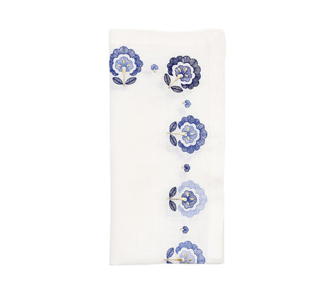 Carnation Napkins in White & Blue by Kim Seybert at Fig Linens and Home - View 1
