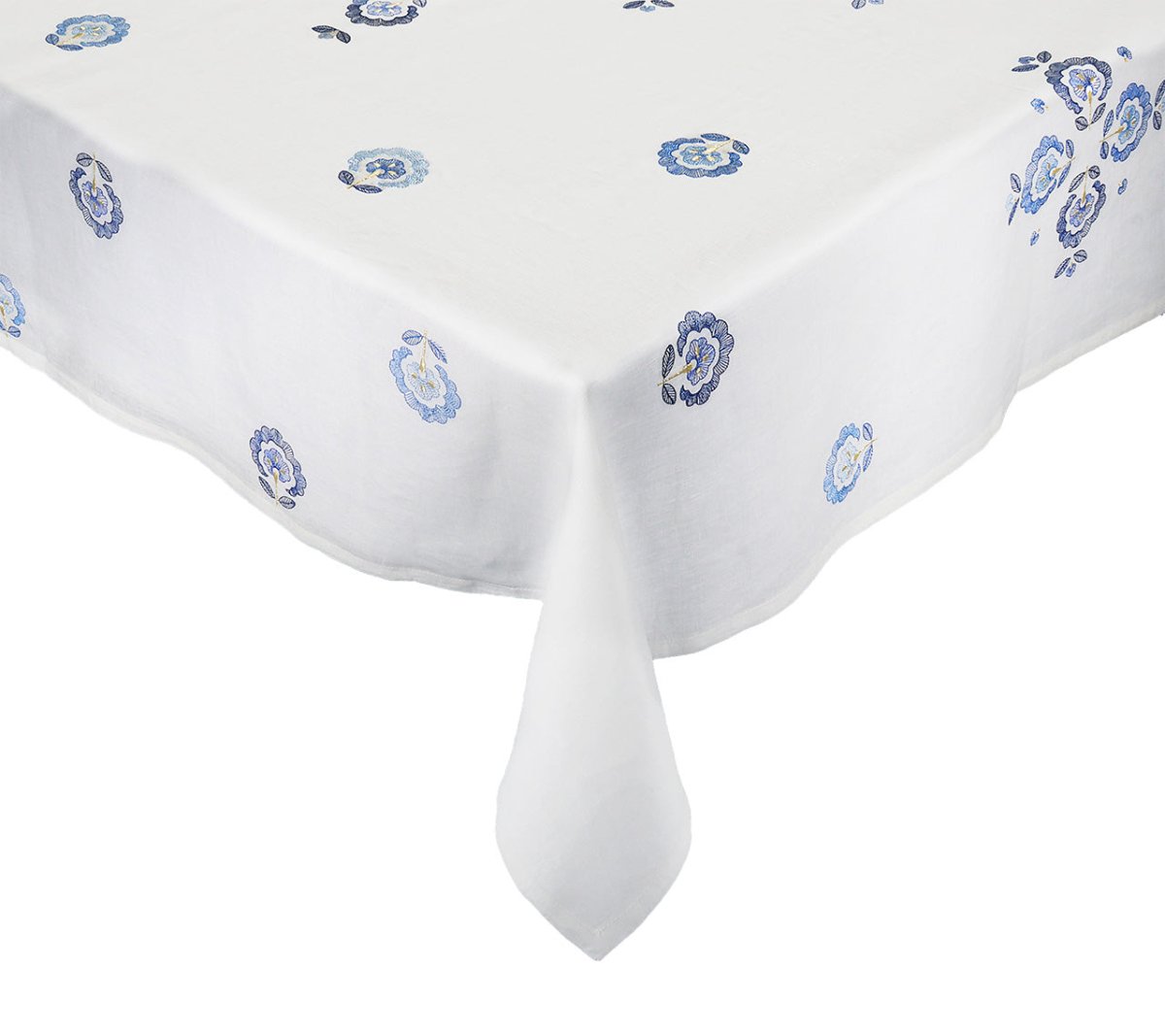Carnation Tablecloth in White & Blue by Kim Seybert at Fig Linens and Home - View 1