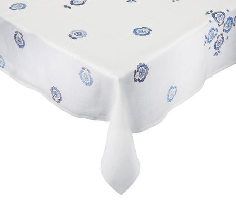 Carnation Tablecloth in White & Blue by Kim Seybert at Fig Linens and Home - View 1