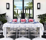 Carnation Tablecloth in White & Blue by Kim Seybert at Fig Linens and Home - Lifestyle 1