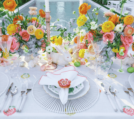 Carnation Tablecloth in White, Pink & Orange by Kim Seybert at Fig Linens and Home 3