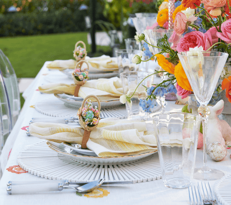 Carnation Tablecloth in White, Pink & Orange by Kim Seybert at Fig Linens and Home 5