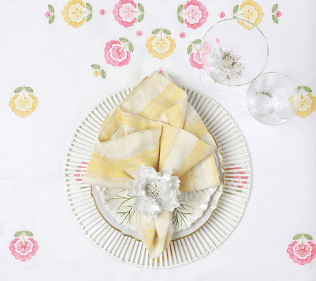 Carnation Tablecloth in White, Pink & Orange by Kim Seybert at Fig Linens and Home 6