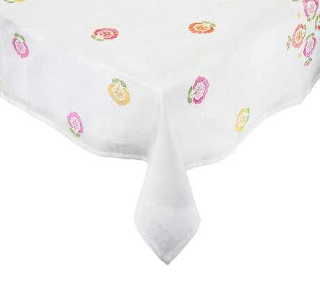 Carnation Tablecloth in White, Pink & Orange by Kim Seybert at Fig Linens and Home 1