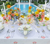 Carnation Tablecloth in White, Pink & Orange by Kim Seybert at Fig Linens and Home 4