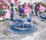 Chambray Fringe Napkin in Blue by Kim Seybert at Fig Linens and Home - Lifestyle View 2