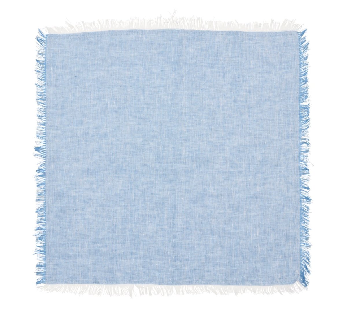 Chambray Fringe Napkin in Blue by Kim Seybert at Fig Linens and Home - Open Flat Napkin View