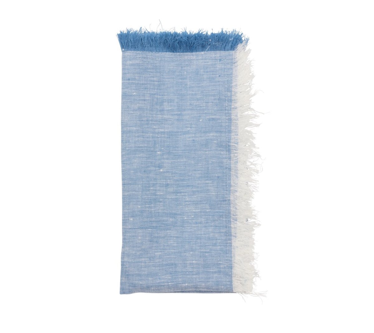 Chambray Fringe Napkin in Blue by Kim Seybert at Fig Linens and Home - Folded Napkin View