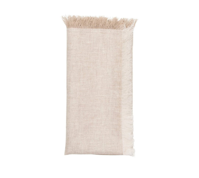 Chambray Fringe Napkin in Natural by Kim Seybert at Fig Linens and Home - Folded View