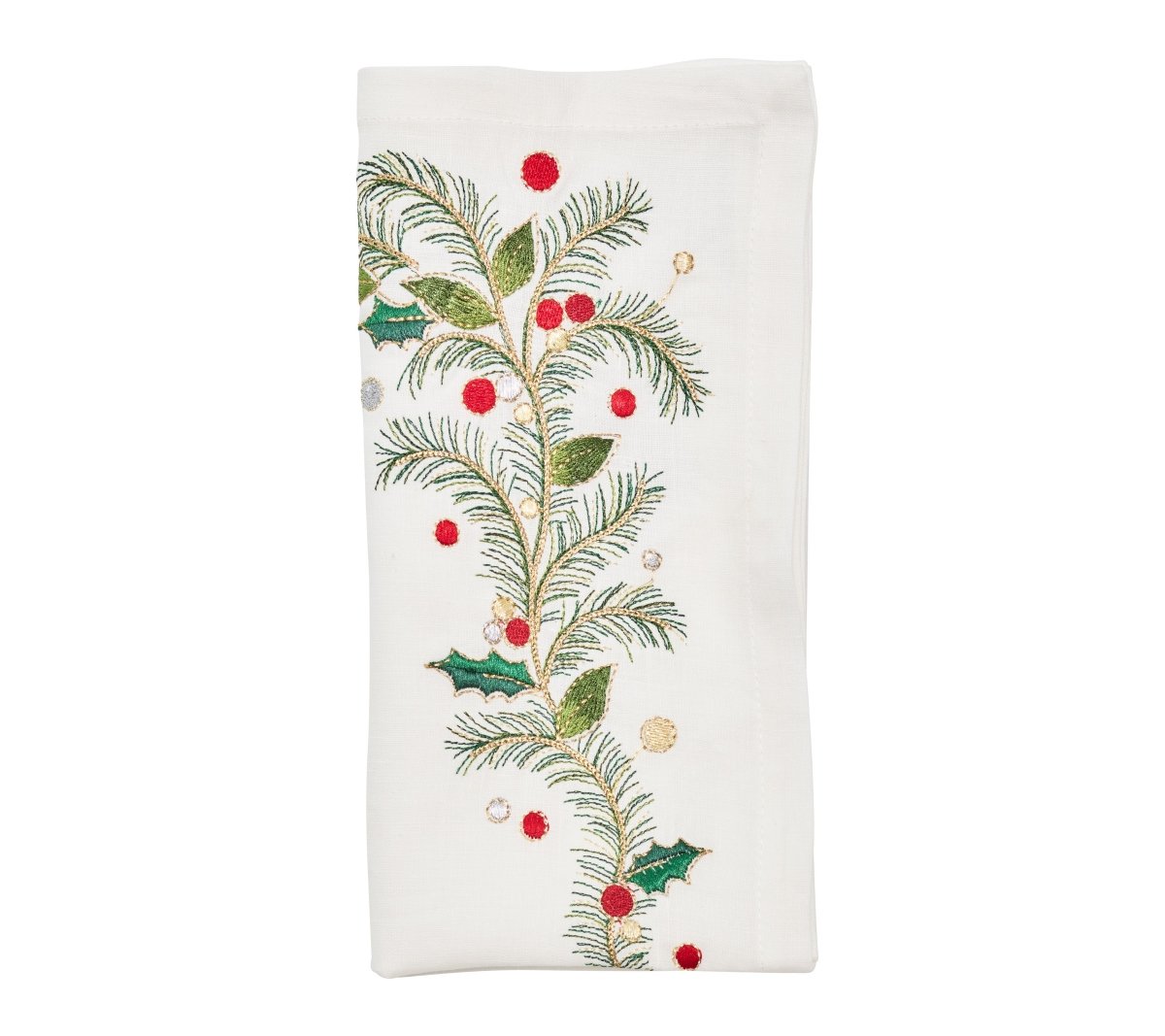 Xmas Carol Napkin in White, Red & Green, Set of 4 Kim Seybert