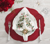 Christmas Carol Napkin in White, Red & Green, Set of 4 Kim Seybert
 at Fig Linens and Home 4