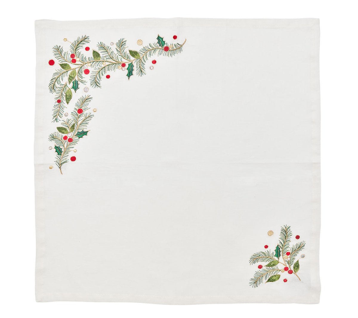 Christmas Carol Napkin in White, Red & Green, Set of 4 Kim Seybert
 at Fig Linens and Home 3