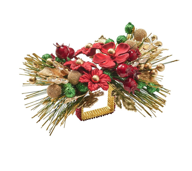 Xmas Carol Napkin Ring in Red, Green & Gold, Set of 4 Kim Seybert at Fig Linens and Home