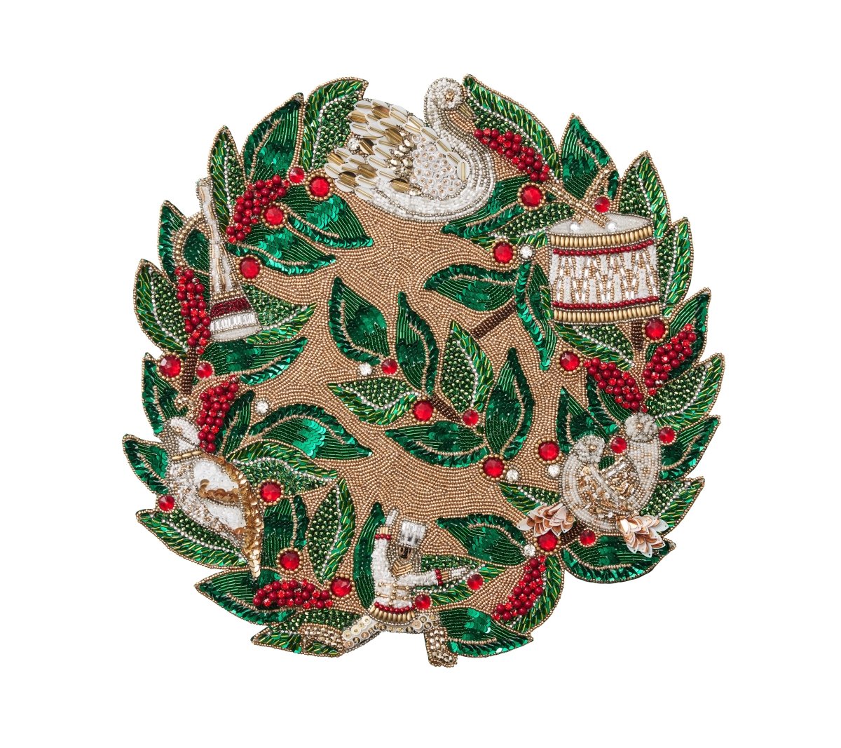 Xmas Carol Placemat in Red, Green & Gold, Set of 2 Kim Seybert at Fig Linens and Home