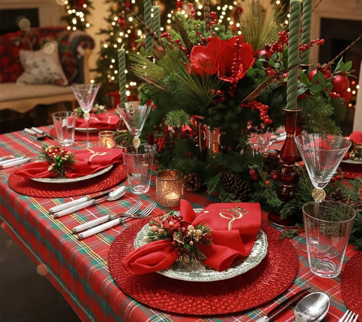 Christmas Napkin in Ribbons Red, Green & Gold - Kim Seybert Holiday Napkins at Fig Linens and Home 3