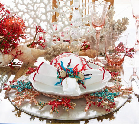 Coral Charm Charger in Turqouise Coral & Gold Set of 2 by Kim Seybert at Fig Linens and Home 4