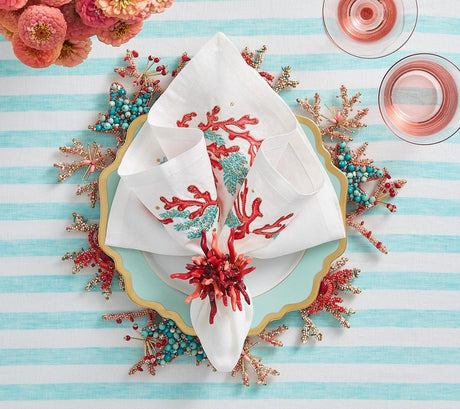 Coral Charm Charger in Turqouise Coral & Gold Set of 2 by Kim Seybert at Fig Linens and Home 2