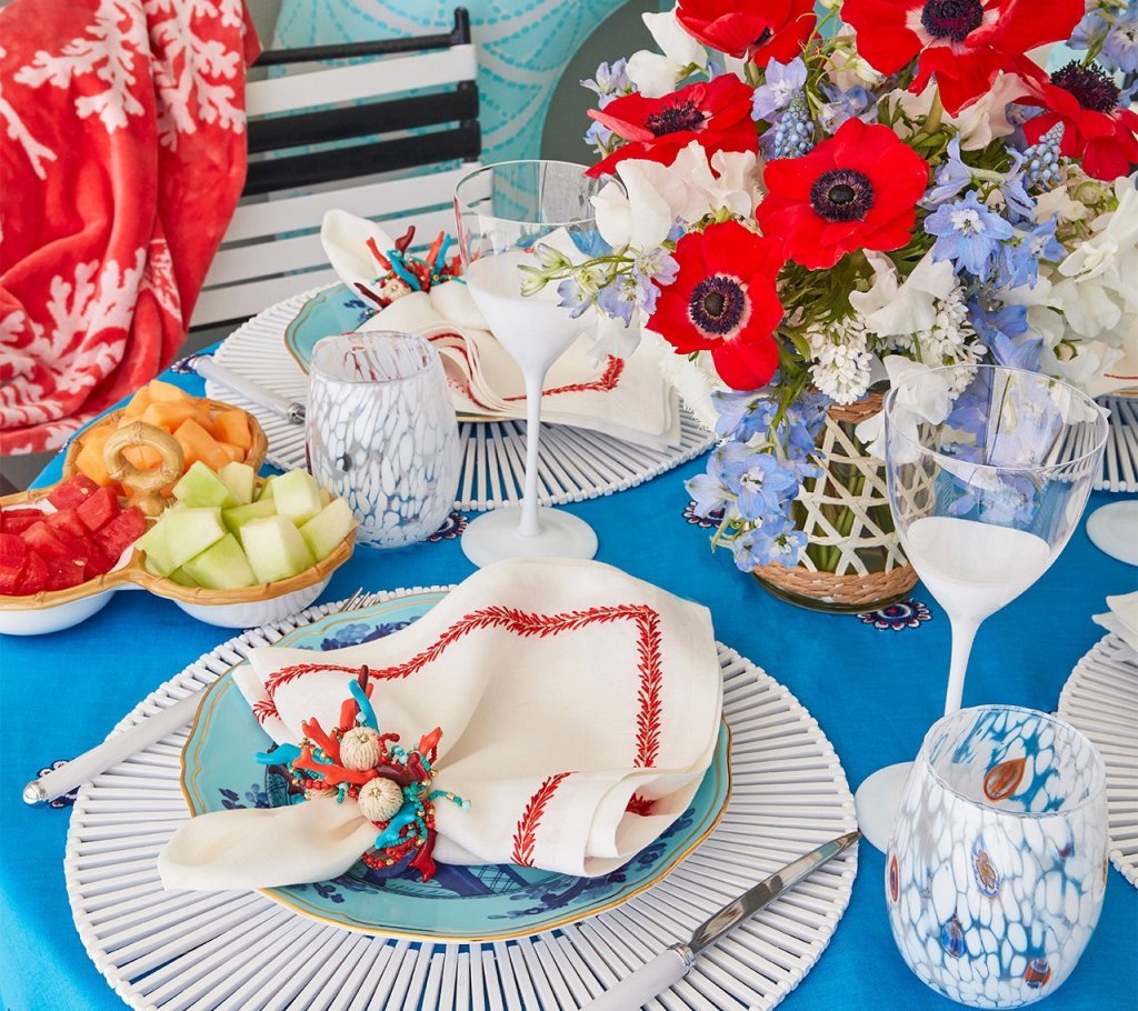 Coral Spray Napkin Ring in Natural Coral & Turquoise Set of 4 by Kim Seybert at Fig Linens and Home 4