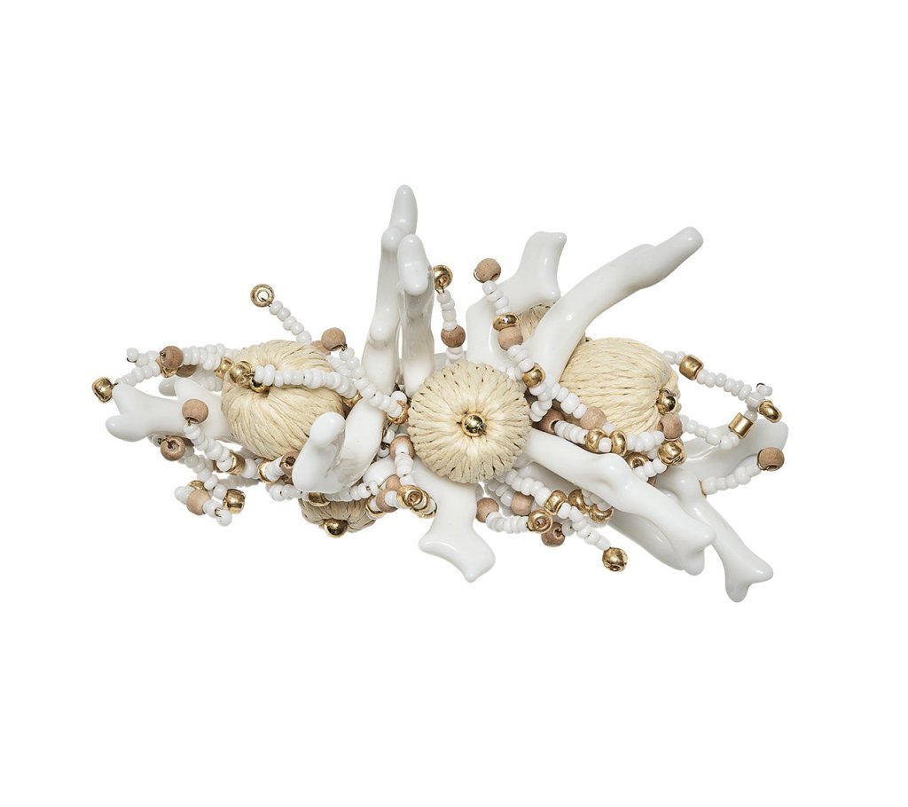 Coral Spray Napkin Ring in White & Natural Set of 4 by Kim Seybert at Fig Linens and Home 4