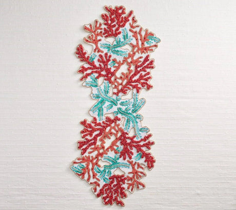 Coral Spray Table Runner in Coral & Turquoise by Kim Seybert at Fig Linens and Home 3