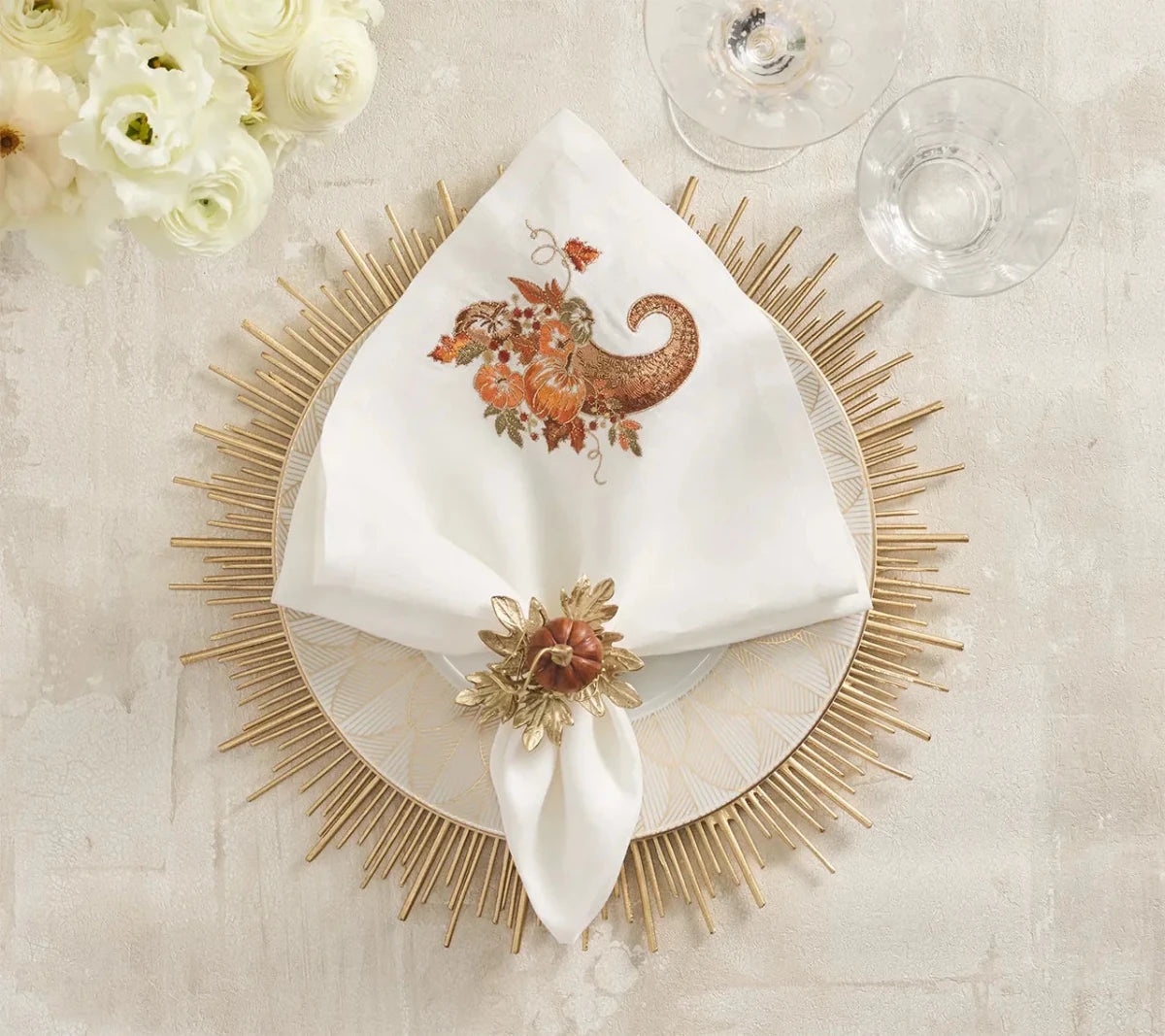 Cornucopia White/Multi Napkin Detail 2 | Kim Seybert at Fig Linens and Home