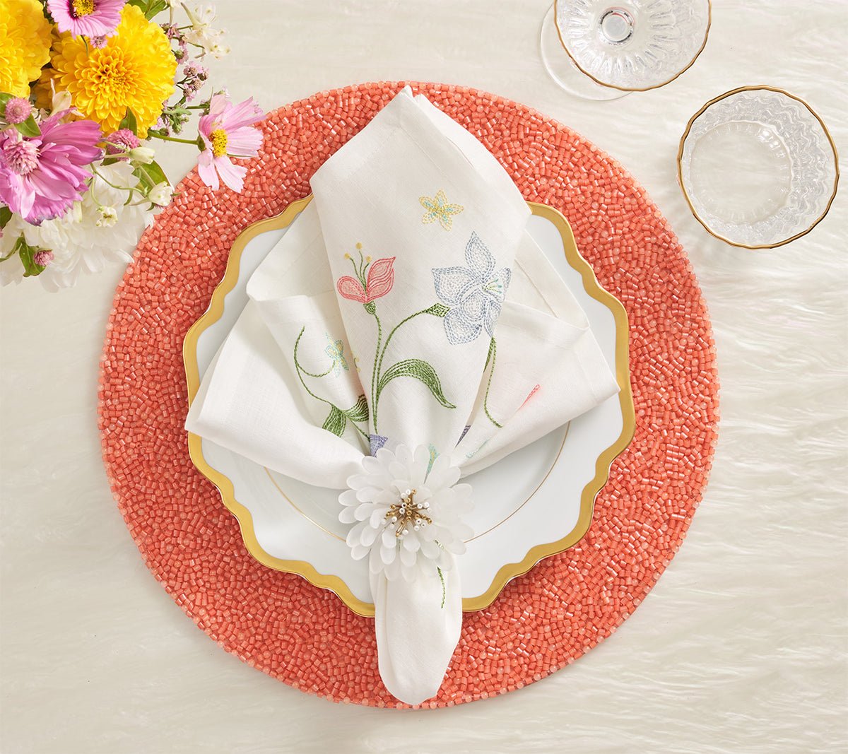Cosmos Napkin Rings in White & Gold by Kim Seybert at Fig Linens and Home 2