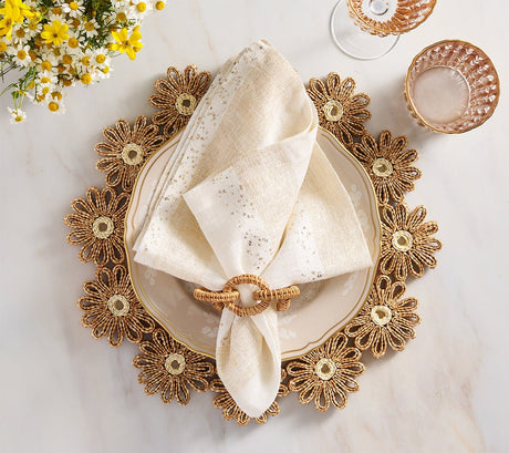 Daisy Placemat in Natural & Ivory by Kim Seybert at Fig Linens and Home - Lifestyle 2